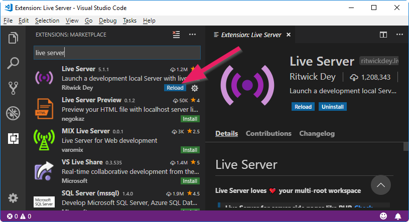 Install Live Server Reload